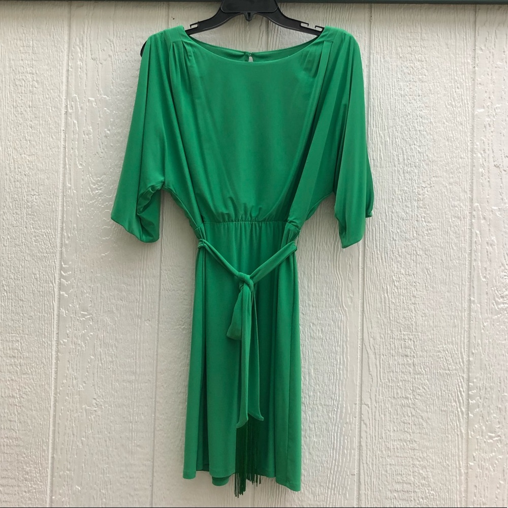 Emerald green dress with fabric belt